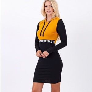 New long sleeve Hoodie style body fit dress love logo on waist